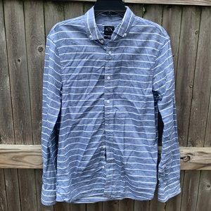 Armani Exchange Blue and White Striped Casual Button Down Shirt